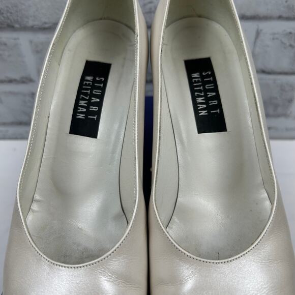 Stuart Weitzman Bone Lustre Round Toe Heel Sz 8.5 - Picture 10 of 14